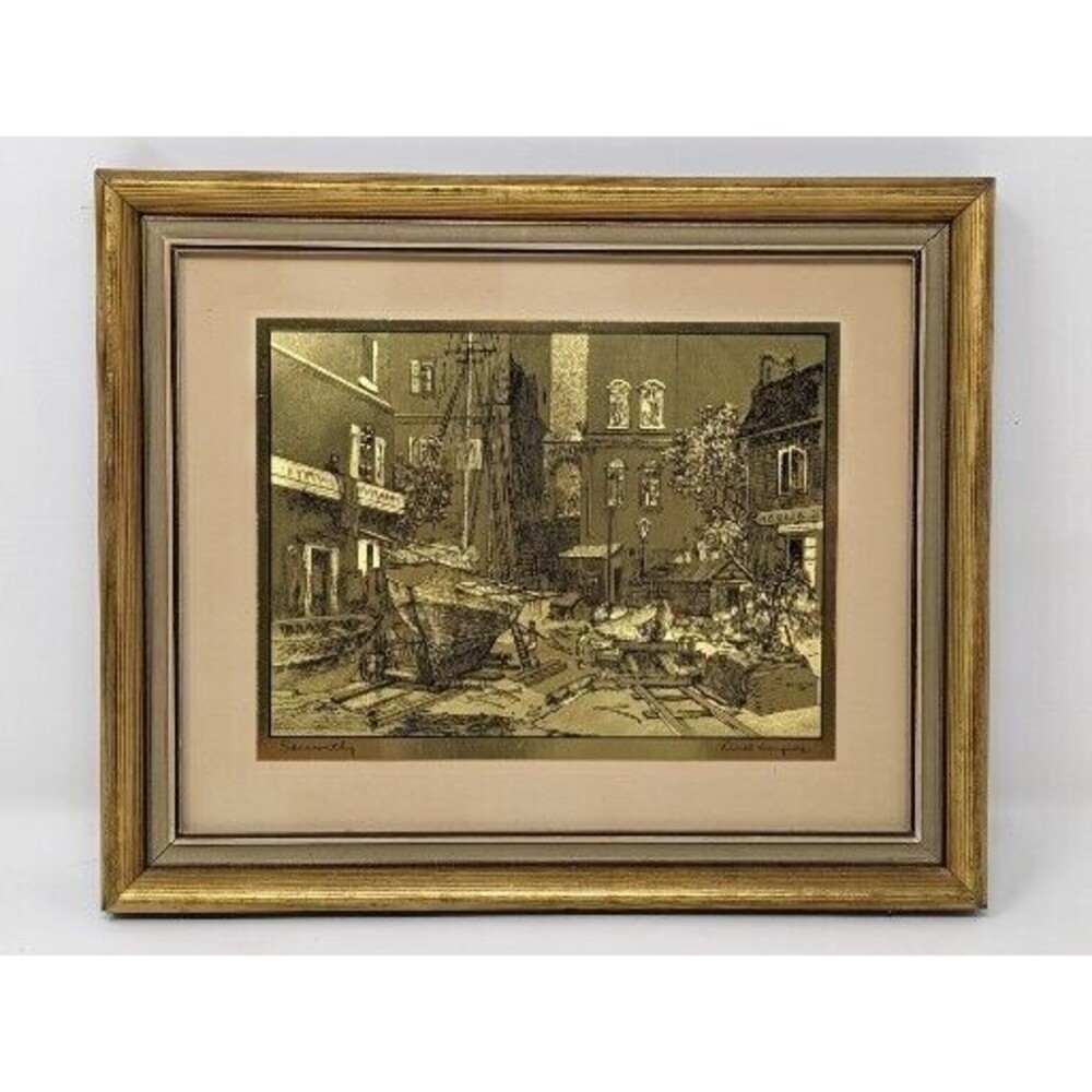 Vtg Lionel Barrymore 'Seaworthy' Gold Foil Etching Print Matted & Framed picture